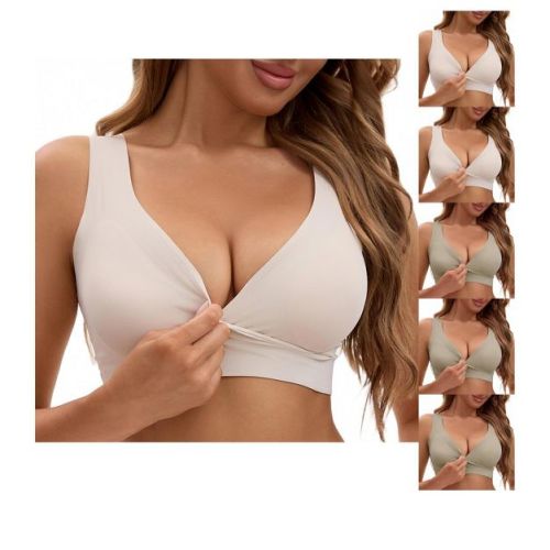 INSPIRE CHIC Nursing Bra for Women's Crossover Push Up Wirefree Sleep Breastfeeding Comfortable Maternity Bralette 6 Pcs 3 Light Brown+3 White Large