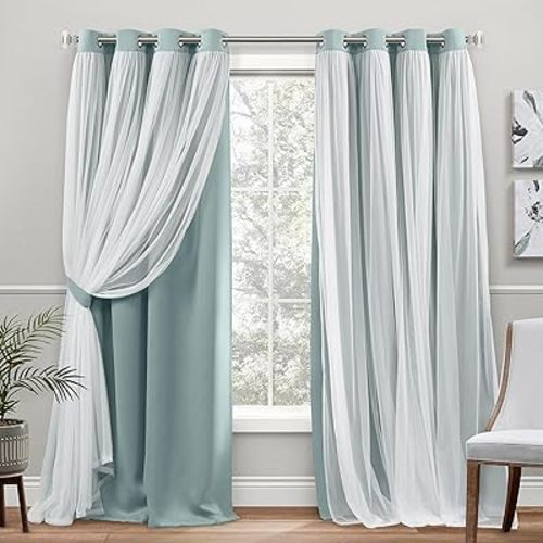 TOWN & COUNTRY LUXE Talia Double Layer Indoor Curtains, Sheer and Room Darkening Blackout, Grommet Top, Energy Efficient, 2-Pack Set, 52"x96", Mint Green