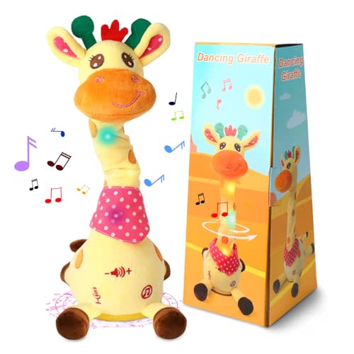 LLUKEME Dancing Talking Giraffe Toy, Stuffed Animal Baby Toy Repeating What You Say, Glowing Musical Electronic Giraffe Gifts for Toddlers 1-3 Years Old (Giraffe)
