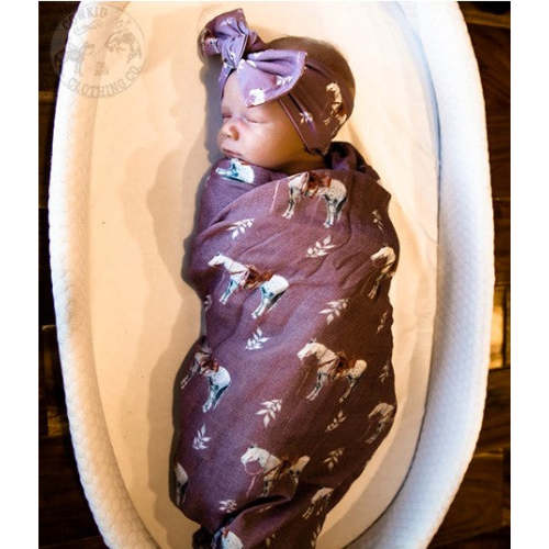 Mauve Ranch Horse Bamboo Muslin Swaddle – Cowkid Clothing Company