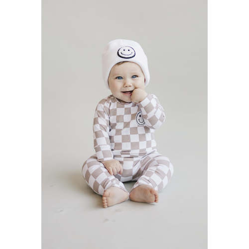 Checkered Smiley Lounge Set | Latte