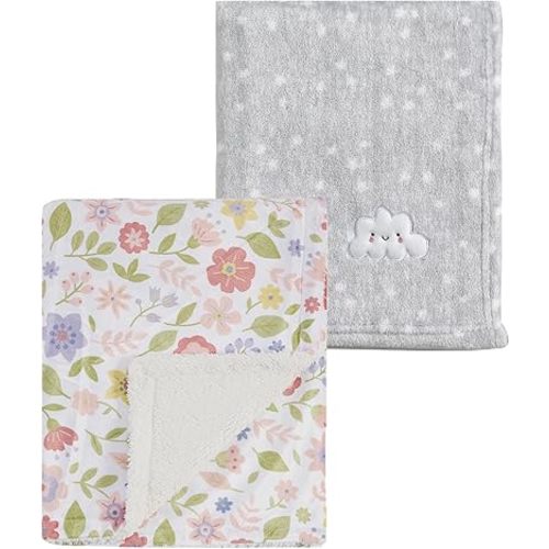 CREVENT 2Pcs 30''X40'' Cute Cozy Fluffy Warm Baby Blankets for Infants Toddlers' Bedding Crib Cot Stroller - Grey Cloud + Minky Daisy