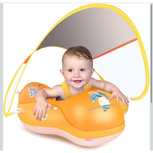 LAYCOL Baby Swimming Float Inflatable Baby Pool Float Ring with Sun Protection Canopy,add Tail no flip Over for Age of 3-36 Months