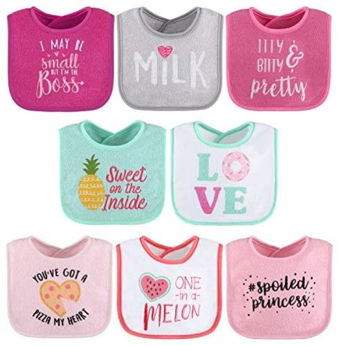 The Peanutshell Terry Bib Set for Baby Girls, 8 Pack for Feeding, Teething, & Drooling