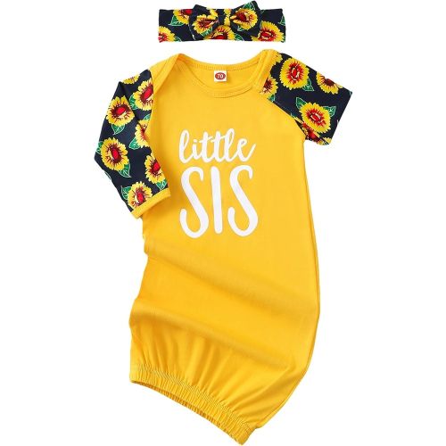 AMAWMW Newborn Baby Girl Little Sister Sleeper Gown Stripe Long Sleeve Nightgown Pajamas Gifts Stuff Essential Outfit