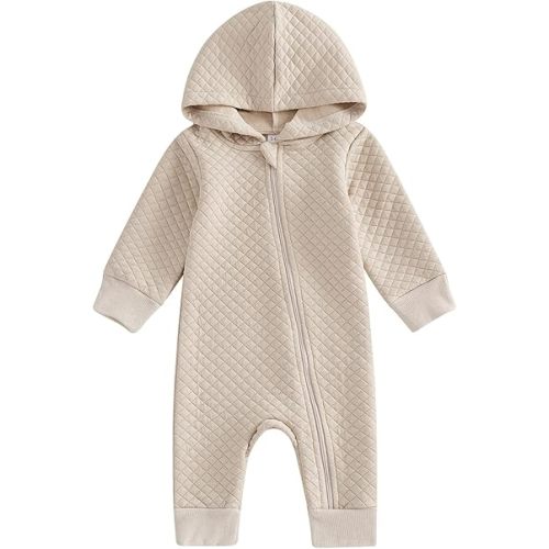 BemeyourBBs Newborn Baby Boy Girl Fall Winter Clothes Zipper Hooded Romper Cute Long Sleeve Jumpsuit Warm One Piece Outfit