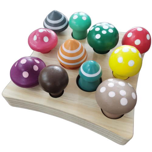 BEACENOV Wooden Montessori Toys & Puzzles for Toddler 1 2 3 Years Old, Wooden Rainbow Mushroom Picking Toys & Games, Montessori Educational Puzzle Game for Baby Boys Girls Gift