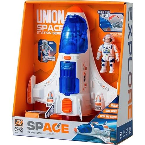 Spaceship Shuttle Toy with Astronaut Figure - Space Toys with Lights and Sound - Rocket Ship Toy for Kids 3-5, Space Exploration Astronaut Toys Set, Outer Space Birthday Gift