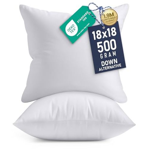 Utopia Bedding 18x18 Pillow Inserts, Set of 2, White – Indoor Decorative Throw Pillows for Bed, Sofa & Couch – Soft, Supportive & Fluffy Cushion Inserts