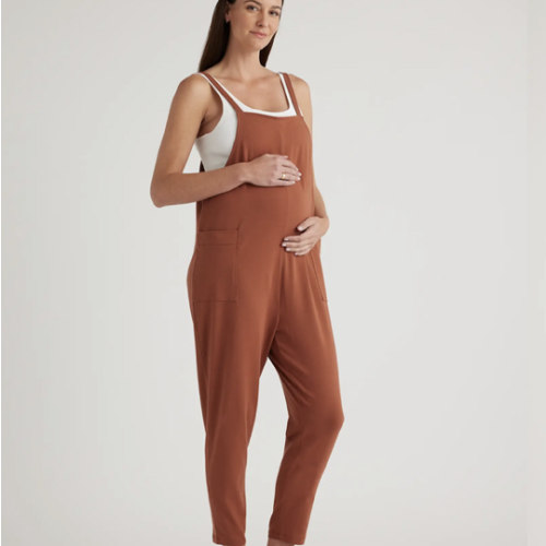 Quince Organic Cotton Maternity Overalls in Rust