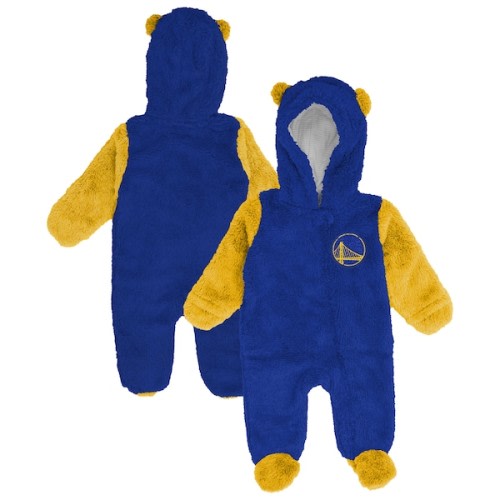Infant & Newborn Outerstuff Royal Golden State Warriors Stay Napping Fleece Bunting Full-Zip Hooded Sleeper