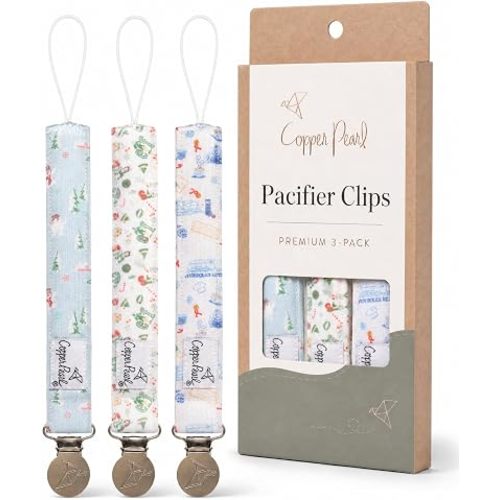 Copper Pearl 3-Pack Pacifier Holders: Premium Knit Binky Clips for Baby Girls and Boys - Stylish Stainless Steel Design for Secure No-Drop Attachment - Christmas Classics