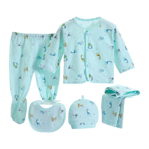 Zanarzt Newborn Baby Boy Clothes Layette Baby Layette Gift Set for Girls 5 Piece New Born Girl Gift Set Long Sleeve Tops+Hat+Pants+Bib Baby Clothes Blue,0-3 Months