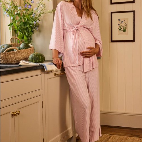 LAKE | Women | DreamModal Pajamas | Carnation Pencil Stripe Maternity Kimono Bundle