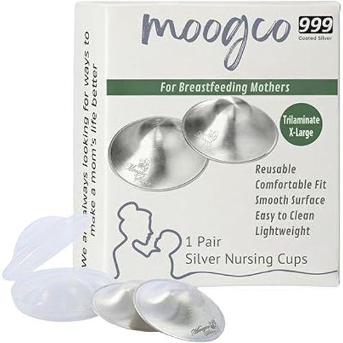 MOOGCO The Original Silver Nursing Cups - 999k Nipple Shields for Breastfeeding Newborn - Nipple Shield - Breastfeeding Essentials - Protective Nipple Covers for Nursing Moms