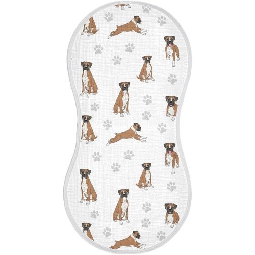 1 Pack Muslin Burp Cloths Boxer Dogs White Cotton Baby Burp Cloths Ultra Absorbent Soft Burping Cloth Washcloths for Newborn Baby Boys Girls 22x11 Inch