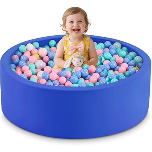 35.4" x 11.8" Foam Ball Pit for Toddlers, Baby Round Balls Pool for Babies 1-3, Kids Play Ball Pits for Boys and Girls, Balls Not Included, Blue