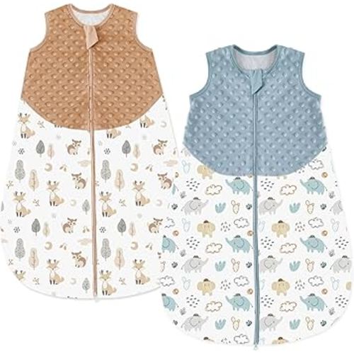 Baby Sleep Sack 0-6 Months 1.0 TOG, 100% Cotton Baby Wearable Blanket with 2-Way Zipper, Infant Toddler Sleeping Sack for Newborn Boys and Girls, Coffee+Blue