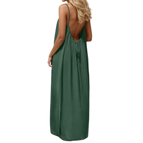 Backless Cami Dresses for Women Cami Lounge Dress Backless Solid Color Sleeveless House Dress Long Sundress with Back Tie
