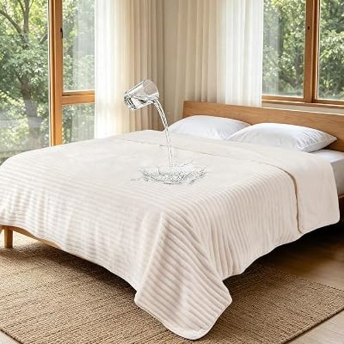 LOOBANI Waterproof Blanket for Queen Bed, Cozy Spill-Proof, 80"x90", Cream