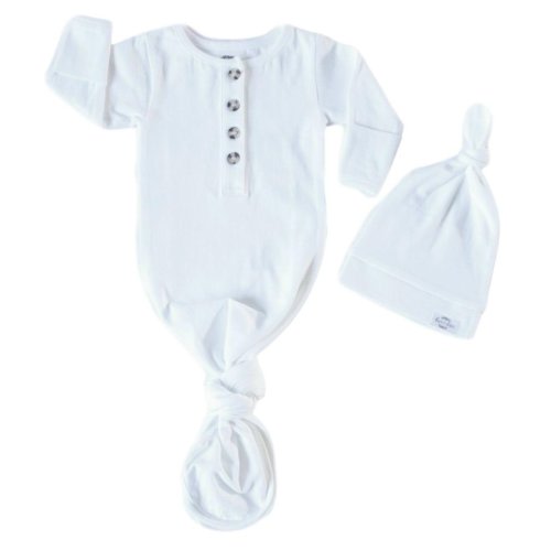 Baby Organic Knotted Gown + Top Knot Hat - Sugar (white)