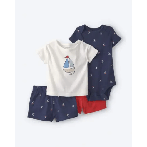 Baby Boy 4-Piece Sailboat Top & Short Set - Cream/Navy Blue/Red | Carter's