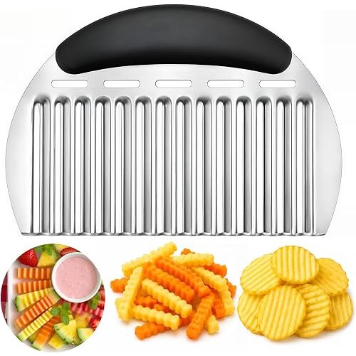 JAYVAR Large Crinkle Cutter French Fry Cutter, Stainless Steel Wavy Slicer