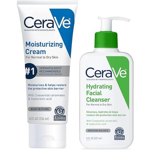 CeraVe Hydrating Skin Care Set, 8oz Moisturizing Cream & 8oz Hydrating Facial Cleanser, Ceramides + Hyaluronic Acid Moisturizer and Face Wash, Accepted by National Eczema Association