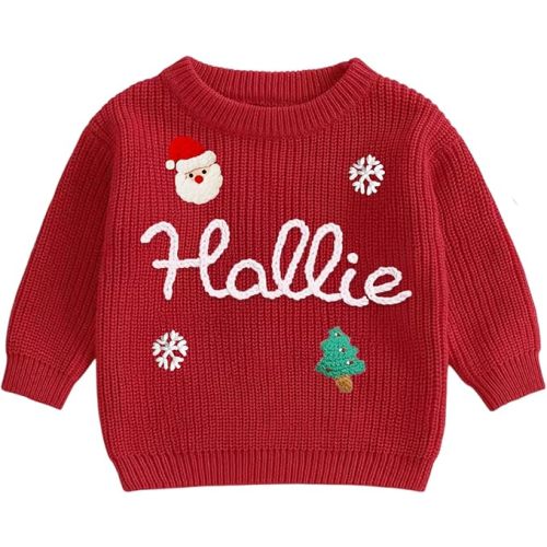 Personalized Hand Embroidered Knit Baby Sweater, Custom Name Outfit, Newborn Christmas Clothes Gifts