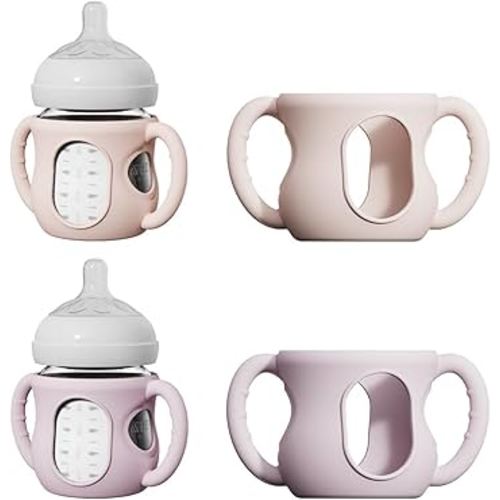 2 Pack Silicone Sleeves for Avent Natural Glass Bottles, Anti Breakage Bottle Holder with Handle, Compatible Philips Avent Glass Natural Bottle 4 oz