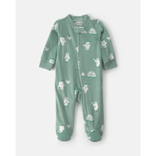 Baby Boy Yeti Fleece 2-Way Zip Sleep & Play Pajamas - Green | Carter's