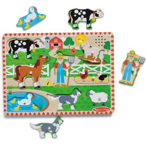 Melissa & Doug Old MacDonald’s Farm Song Puzzle, 8-Piece Wooden Peg Puzzle with Light-Activated Sounds, Musical Learning Toy for Toddlers Ages 2+