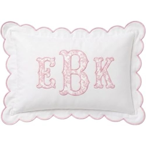 Personalized Embroidered Pillowcase - Custom Monogrammed Pillow Cover with Scalloped Edge, Ruffle Trim for Nursery Decor, New Home, Housewarming - New Mom, Toddler, Baby Gift Ideas, 02