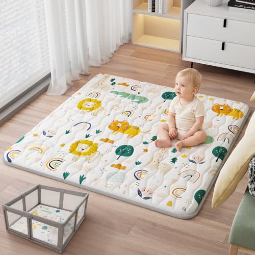 Baby Play Mat for Floor, Thick Soft 50" X 50" Baby Floor Play Mat, Machine Washable and Non-Slip Baby Play Mats, Waterproof Crawling Play Mat for Babies, Toddlers & Infants, Rainbow and Animal