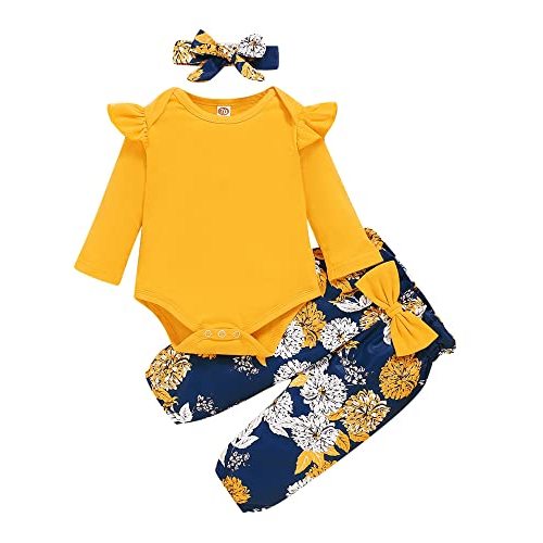 Saeaby Infant Baby Girl Clothes Newborn Girl Outfit Long Sleeve Romper Pants Set Cute Baby Clothes for Girls Fall/Winter