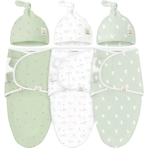 KeaBabies 3-Pack Organic Swaddles for Newborns Girls, Boys with Hats - Soft Cotton Baby Sleep Sacks 0-3 Months, Breathable Baby Hats and Swaddles 0-3 Months, Newborn Essentials Must Haves (Bunnies)