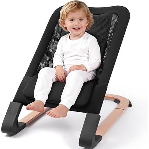 Baby Bouncer for Newborns 0-12 Months: 0-5 Years Portable Infant boy Bouncer Seat Chair in Black with Adjustable Recline & 5-Point Harness, Supports Up to 60 lbs