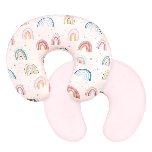 Nursing Pillow Cover 1 Pack, Removable Nursing Pillow Cover for Breastfeeding Pillows, Super Soft Comfortable Slipcover for Boy and Girls, Pink & Rainbow