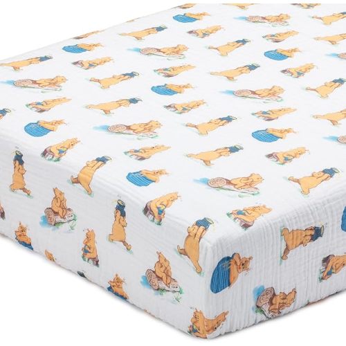 LollyBanks Crib Sheets 1 Pack, 100% Cotton Soft and Breathable Muslin Sheets for Baby Boys and Girls, Toddler Mattress Sheets Fits Standard 52"x28", Baby Registry Essentials (Cute Bear Honey Jar)