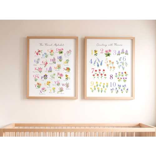 Floral Nursery Decor, Wildflower Alphabet, Baby Girl Nursery Decor, Flower Alphabet, Garden Nursery Art, Watercolor Flowers, ABCs & 123s