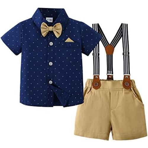 nilikastta Toddler Baby Boy Outfits Boys Gentleman Wedding Suits Set Summer Formal Short Shirt/Bowtie/Suspender 1-5T
