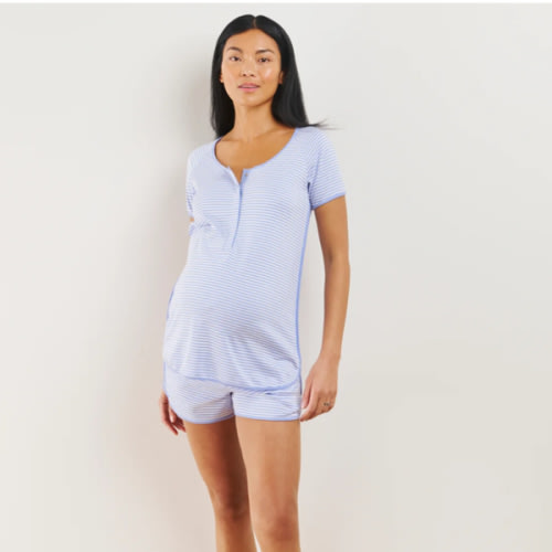 LAKE | Women | Pima Cotton Pajamas | Hydrangea Maternity Shorts Set