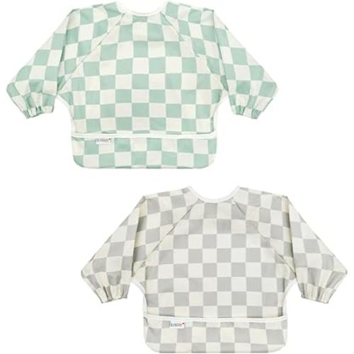 ALVABABY Baby Bibs Mess Proof Baby Bib Full Sleeve 2 Packs Waterproof Bib for Toddlers Tug Proof Closure Waterproof Washable Adjustable Boys Feeding Bib 2WDJ03-CA