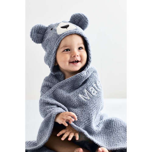 Bear Smoke Blue 100% Organic Cotton Hooded Baby Towel