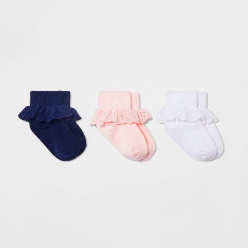 Toddler Girls' Solid Dress Socks - Cat & Jack™ White/Pink/Blue, Size: 6-12M