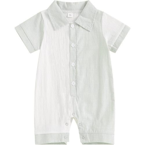 niceclould Baby Boy Vertical Striped Romper with Pockets One Piece Lapel Neck Short Sleeve Buttons Jumpsuit Spring Summer