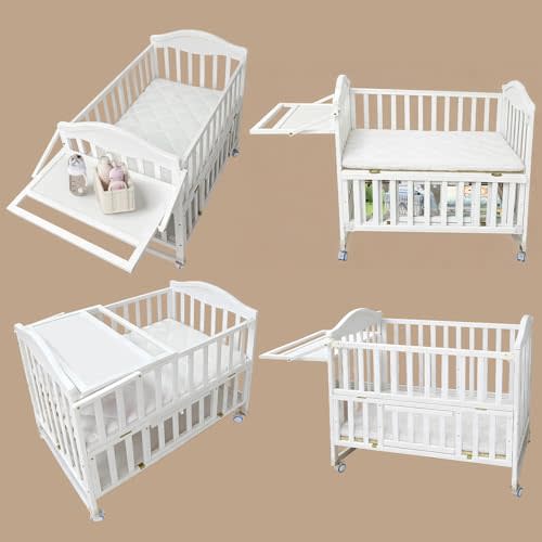 Flwrgirl Portable Mini Baby Crib,Cunas para Bebes with Shelf & Rack | Easy to Place and Store Baby Items,Mattress Included,3 Adjustable Heights,Bedside Co Sleeper for Small Room
