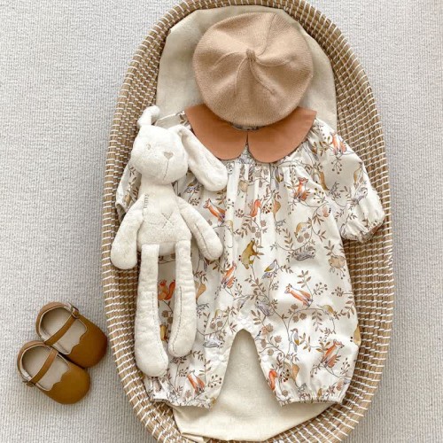 Baby Floral Animal Peter Pan Collar Romper