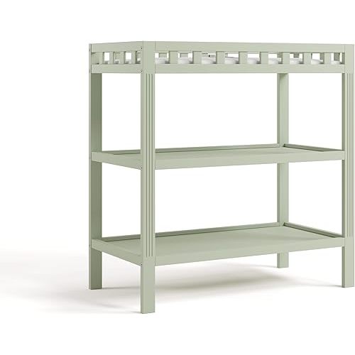 Storkcraft Morningside Changing Table (Sage) – GREENGUARD Gold Certified Baby Changing Table, Includes Waterproof Diaper Changing Pad, Easy 30-Minute Assembly, 2 Open Shelves for Storage