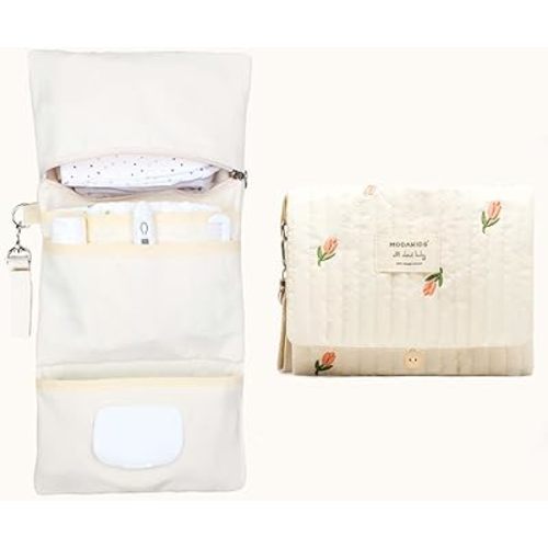 Baby Bag Organizer, Waterproof Mini Diaper, Foldable Mom Travel Set, Diaper Bag Organizer, with Gift for Baby Shower (Flower)